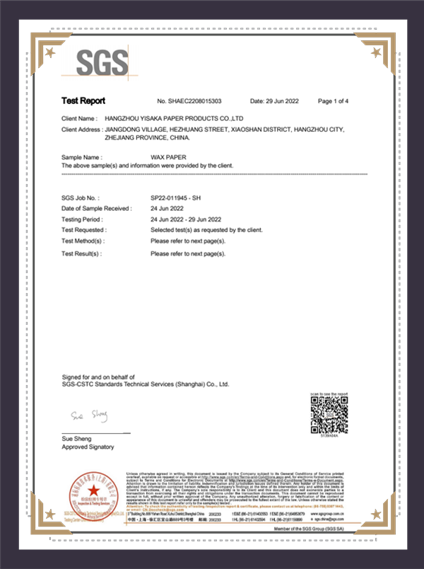 PFOS+PFOA Fluorine Free Testing - Wax Paper